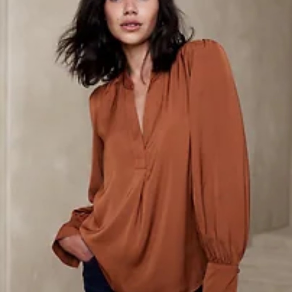 Banana Republic Voluminous Sleeve Blouse in BRICK COLOR  NWT - Picture 1 of 4